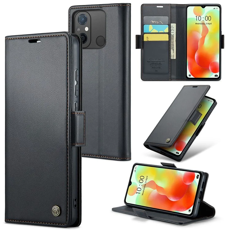 CASEME 023 Series для Xiaomi Redmi 11A 4G / 12C 4G RFID Blocking Case Stand Glossy Phone Cover - Черный