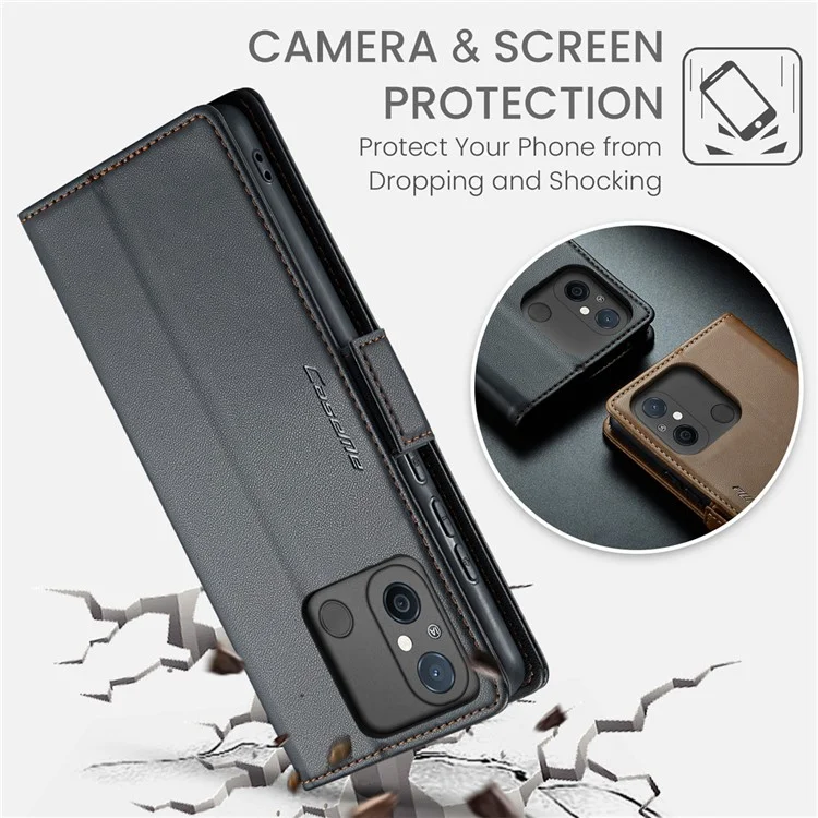 CASEME 023 Series для Xiaomi Redmi 11A 4G / 12C 4G RFID Blocking Case Stand Glossy Phone Cover - Черный