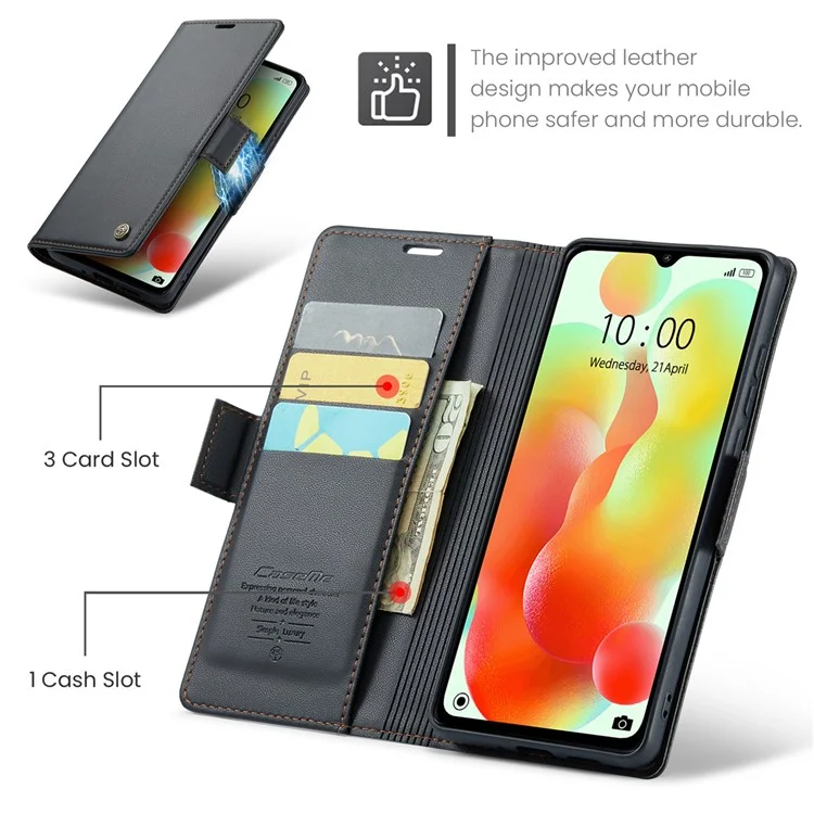 CASEME 023 Series для Xiaomi Redmi 11A 4G / 12C 4G RFID Blocking Case Stand Glossy Phone Cover - Черный