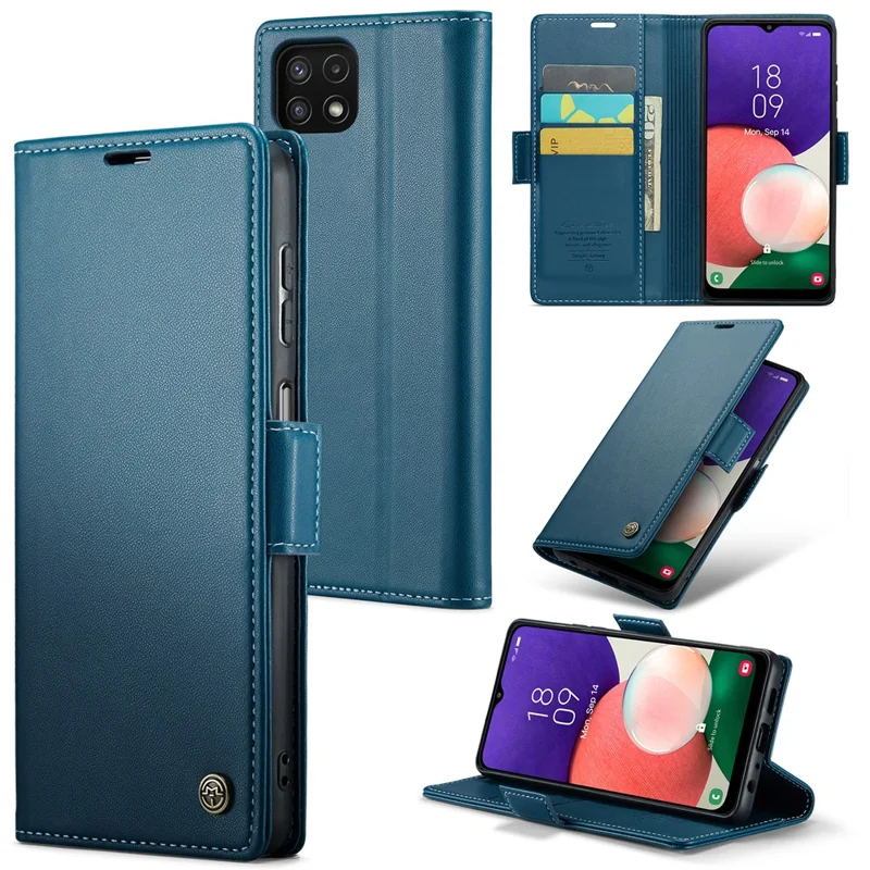 CASEME 023 Series For Samsung Galaxy A22 5G (EU Version) / F42 5G Wallet Case RFID Blocking Phone Cover - Blue