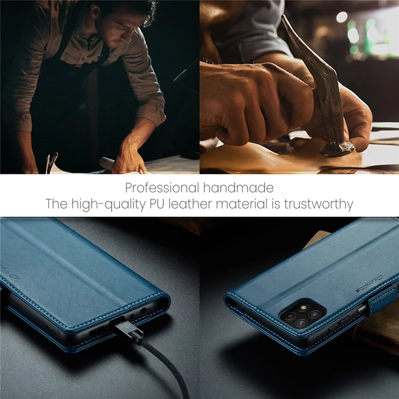 CASEME 023 Series For Samsung Galaxy A22 5G (EU Version) / F42 5G Wallet Case RFID Blocking Phone Cover - Blue