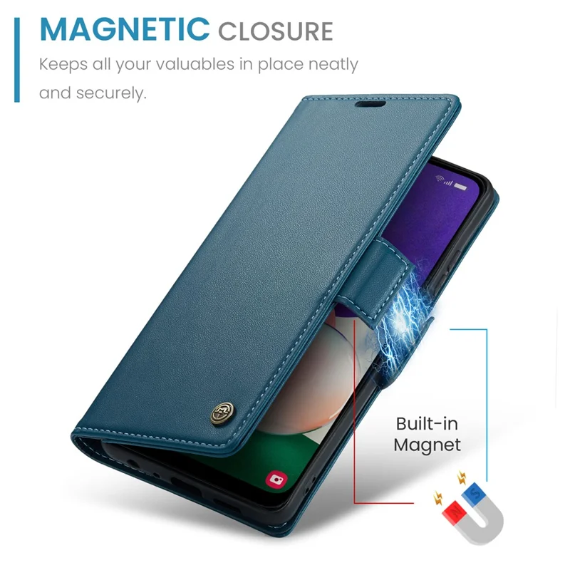 CASEME 023 Series For Samsung Galaxy A22 5G (EU Version) / F42 5G Wallet Case RFID Blocking Phone Cover - Blue