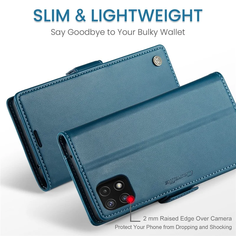 CASEME 023 Series For Samsung Galaxy A22 5G (EU Version) / F42 5G Wallet Case RFID Blocking Phone Cover - Blue