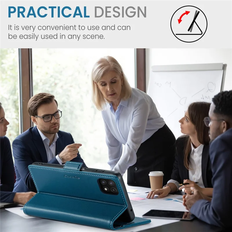 CASEME 023 Series For Samsung Galaxy A22 5G (EU Version) / F42 5G Wallet Case RFID Blocking Phone Cover - Blue