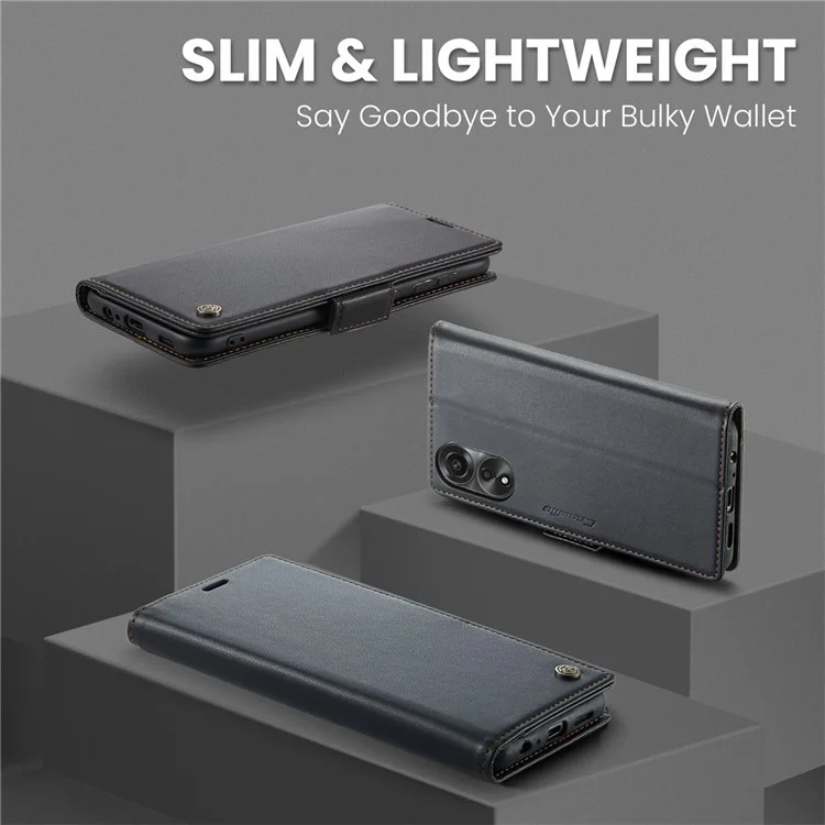 CASEME 023 Series Para Caso Oppo A78 4G RFID Blocking PU Couro Brilhante Carteira de Telefone Capa - Preto
