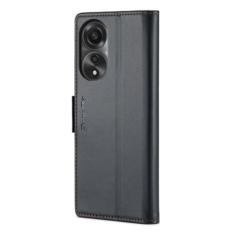 CASEME 023 Series Para Caso Oppo A78 4G RFID Blocking PU Couro Brilhante Carteira de Telefone Capa - Preto