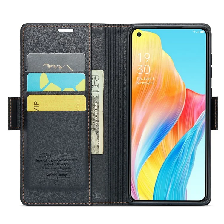 CASEME 023 Series Para Caso Oppo A78 4G RFID Blocking PU Couro Brilhante Carteira de Telefone Capa - Preto