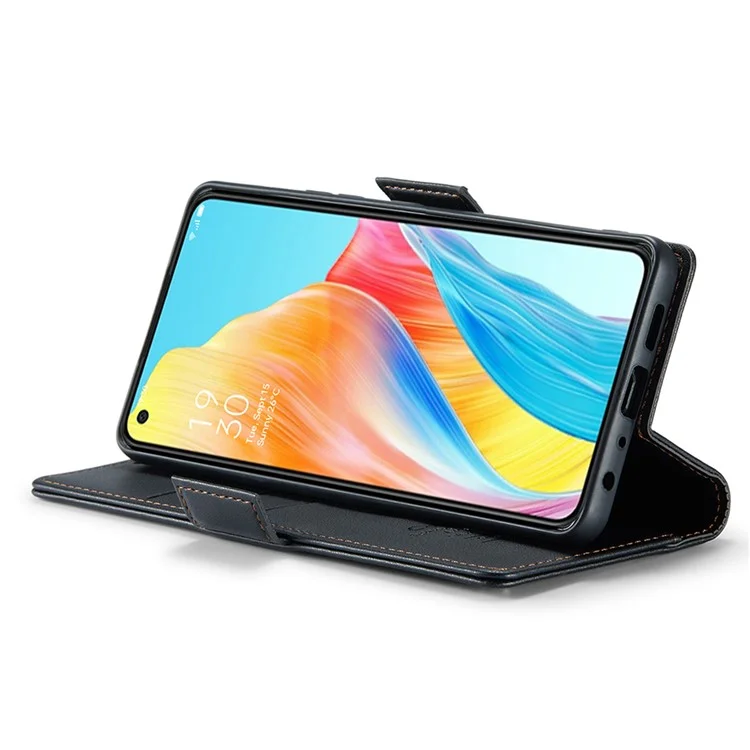 CASEME 023 Series Para Caso Oppo A78 4G RFID Blocking PU Couro Brilhante Carteira de Telefone Capa - Preto