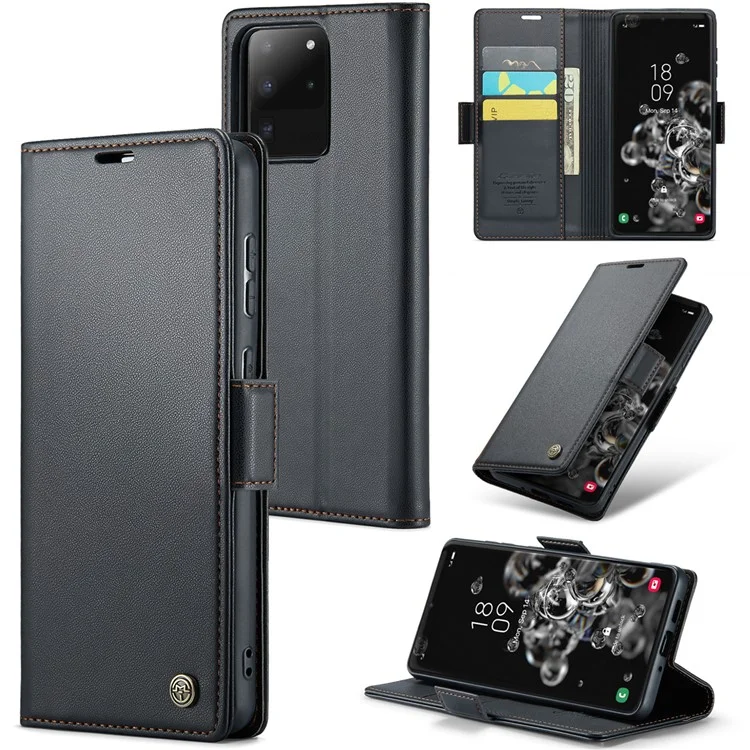 CASEME 023 Series Para Samsung Galaxy S20 Ultra Caso Carteira Bloqueio RFID Capa de Telefone de Couro - Preto