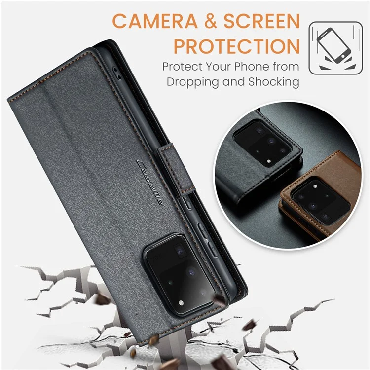 CASEME 023 Series Para Samsung Galaxy S20 Ultra Caso Carteira Bloqueio RFID Capa de Telefone de Couro - Preto