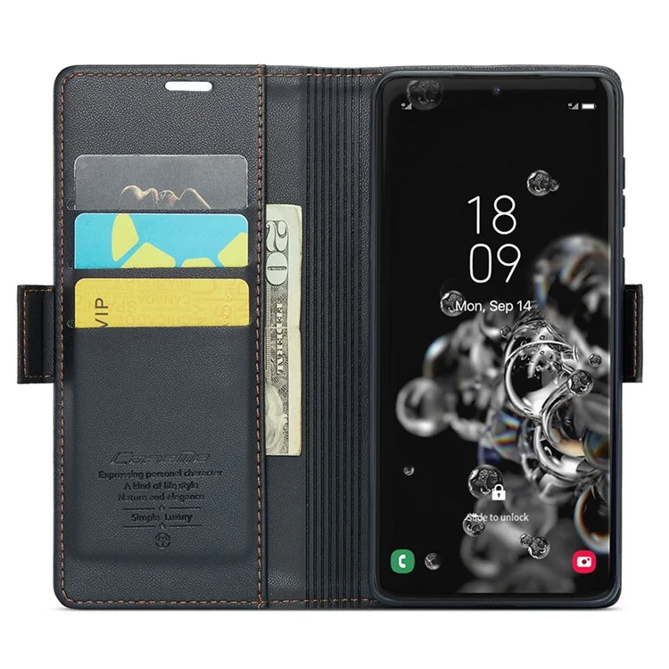CASEME 023 Series Para Samsung Galaxy S20 Ultra Caso Carteira Bloqueio RFID Capa de Telefone de Couro - Preto