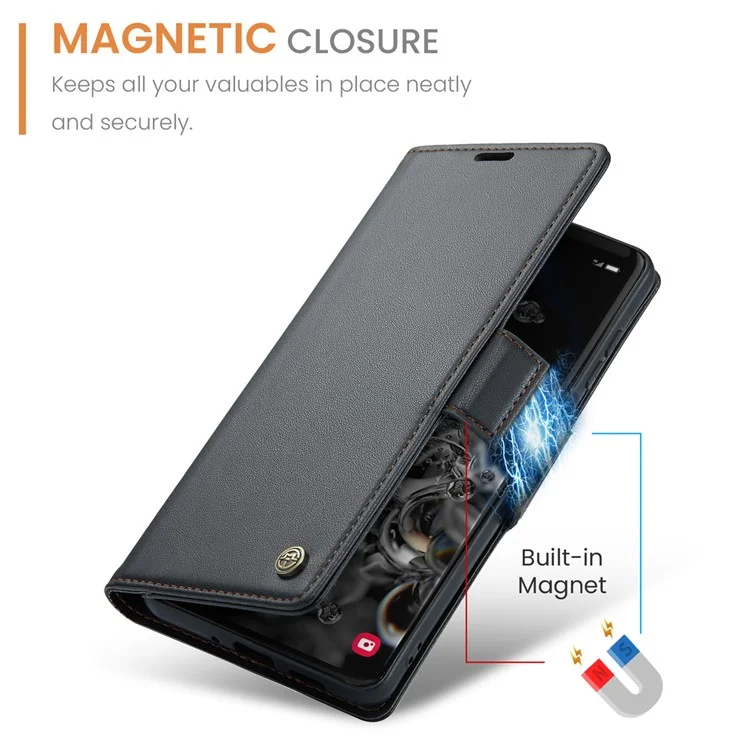 CASEME 023 Series Para Samsung Galaxy S20 Ultra Caso Carteira Bloqueio RFID Capa de Telefone de Couro - Preto