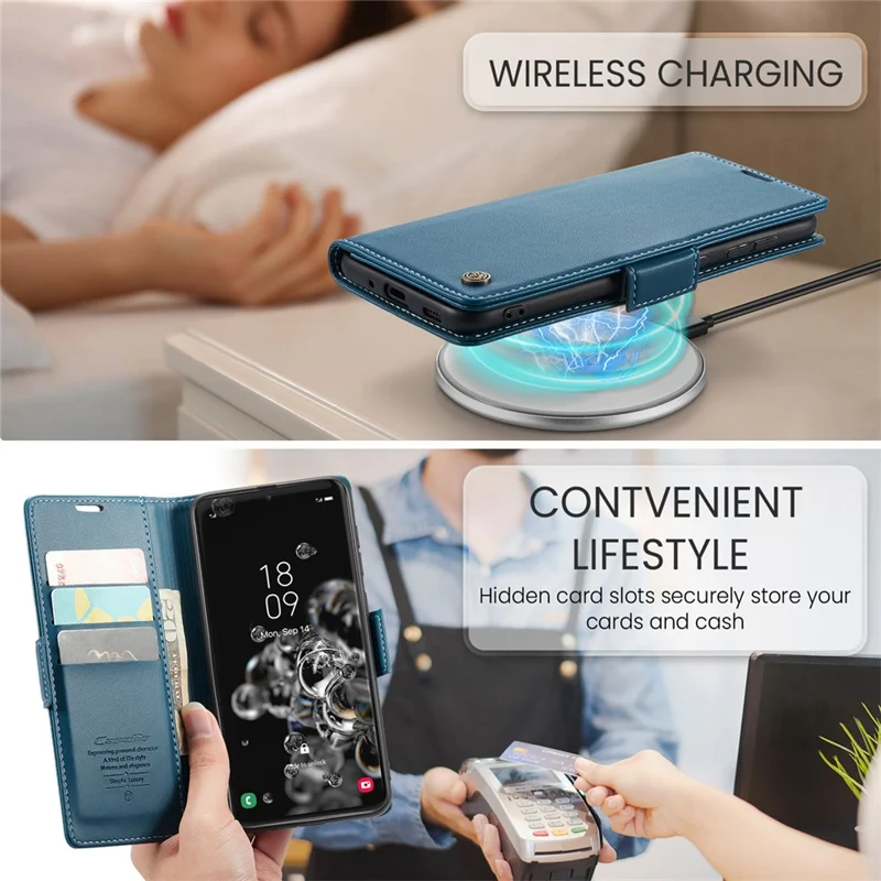 CASEME 023 Series For Samsung Galaxy S20 Ultra Case Wallet RFID Blocking Leather Phone Cover - Blue