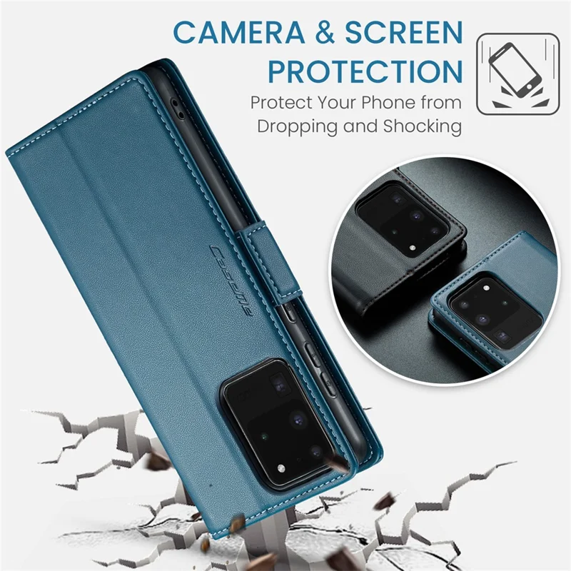 CASEME 023 Series For Samsung Galaxy S20 Ultra Case Wallet RFID Blocking Leather Phone Cover - Blue