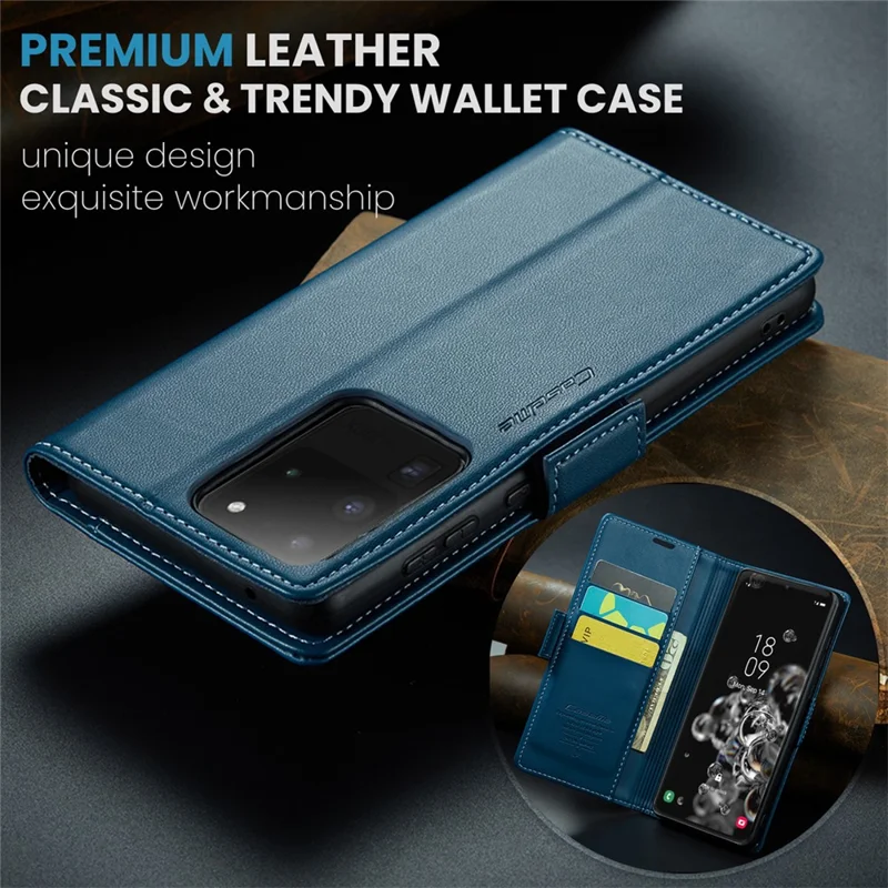 CASEME 023 Series For Samsung Galaxy S20 Ultra Case Wallet RFID Blocking Leather Phone Cover - Blue