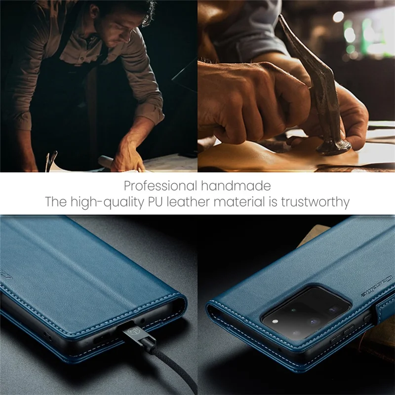 CASEME 023 Series For Samsung Galaxy S20 Ultra Case Wallet RFID Blocking Leather Phone Cover - Blue