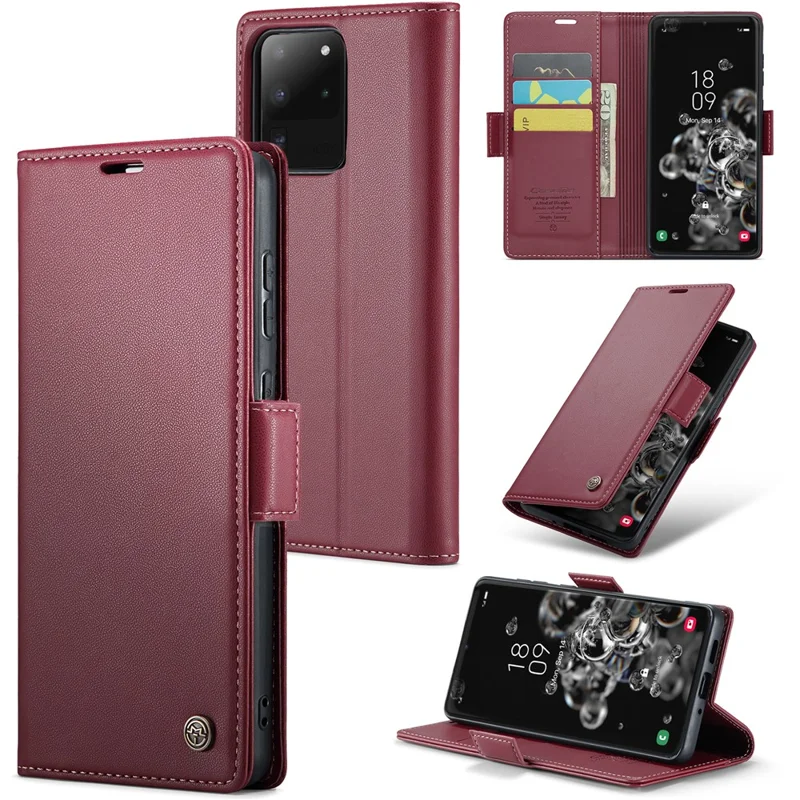 CASEME 023 Series For Samsung Galaxy S20 Ultra Case Wallet RFID Blocking Leather Phone Cover - Red