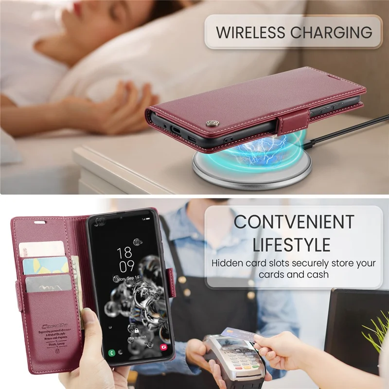CASEME 023 Series For Samsung Galaxy S20 Ultra Case Wallet RFID Blocking Leather Phone Cover - Red