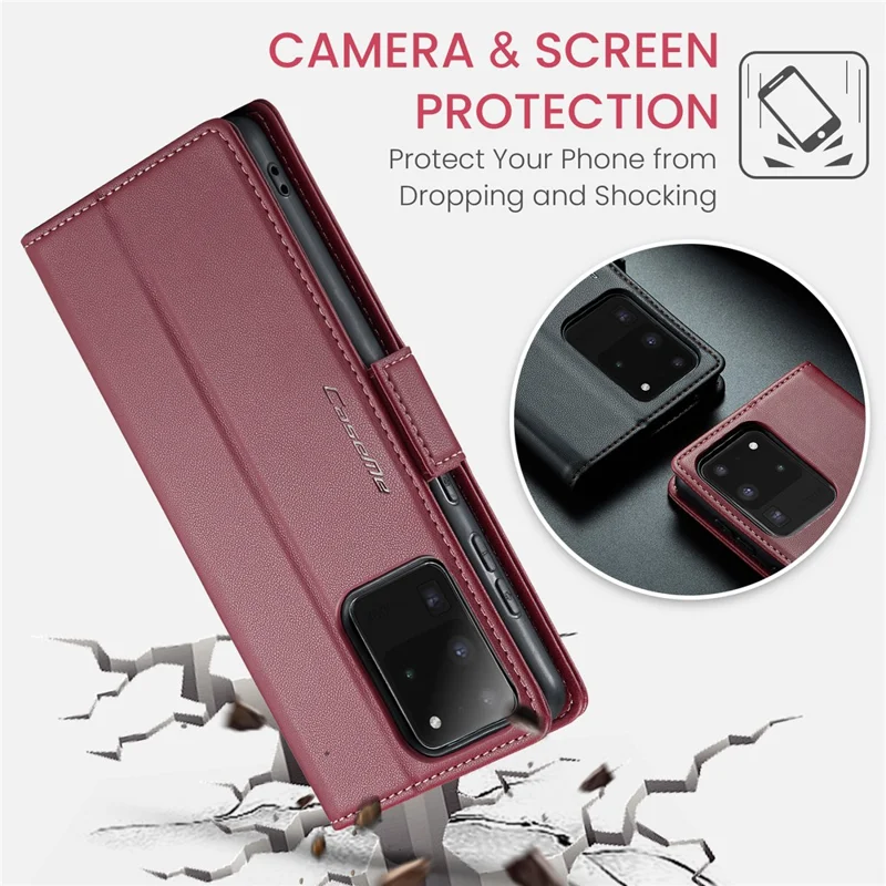 CASEME 023 Series For Samsung Galaxy S20 Ultra Case Wallet RFID Blocking Leather Phone Cover - Red
