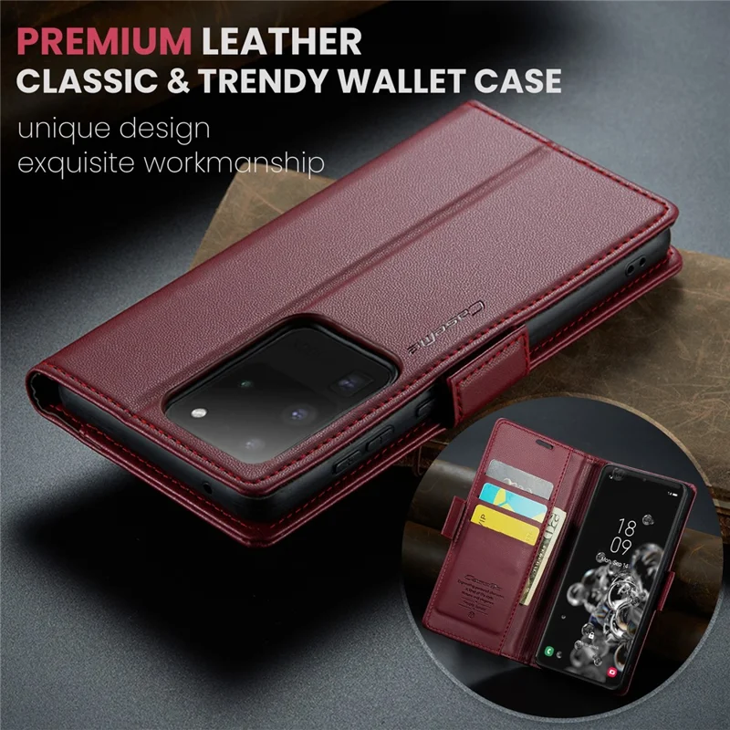 CASEME 023 Series For Samsung Galaxy S20 Ultra Case Wallet RFID Blocking Leather Phone Cover - Red