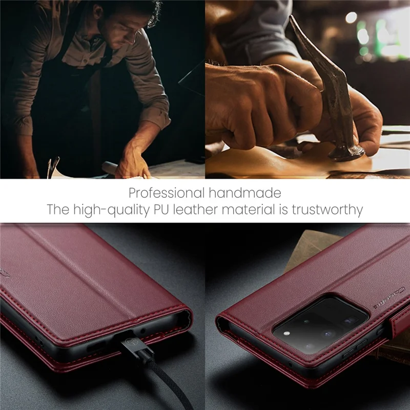 CASEME 023 Series For Samsung Galaxy S20 Ultra Case Wallet RFID Blocking Leather Phone Cover - Red