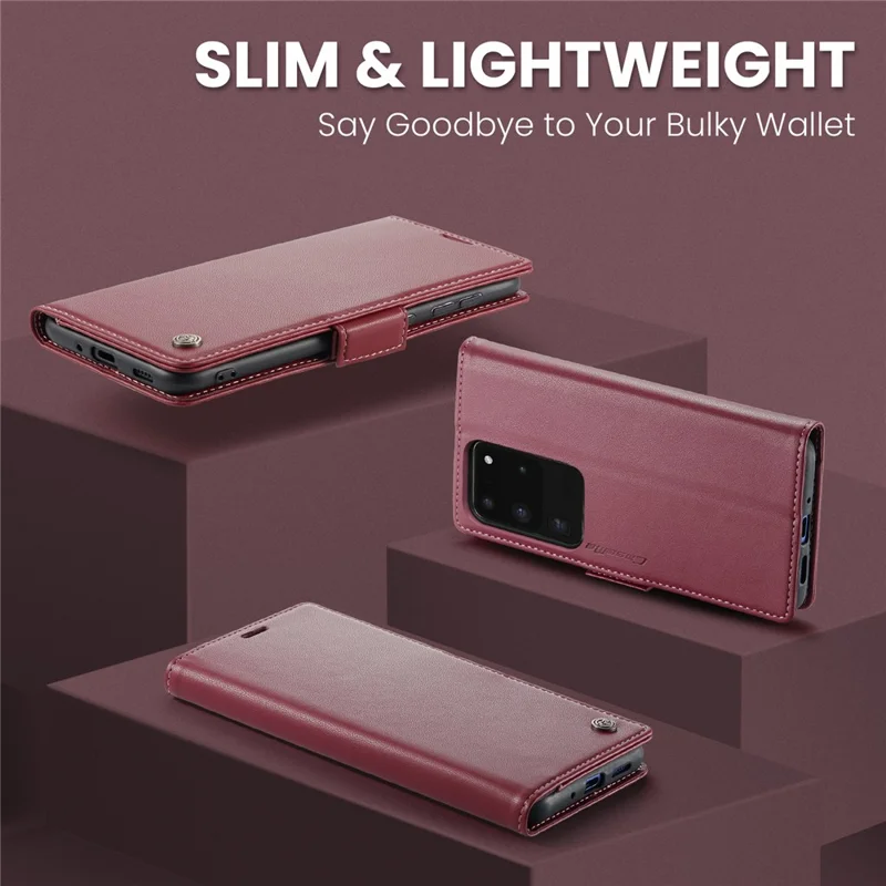 CASEME 023 Series For Samsung Galaxy S20 Ultra Case Wallet RFID Blocking Leather Phone Cover - Red