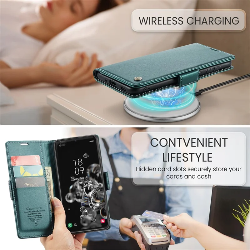 CASEME 023 Series For Samsung Galaxy S20 Ultra Case Wallet RFID Blocking Leather Phone Cover - Green