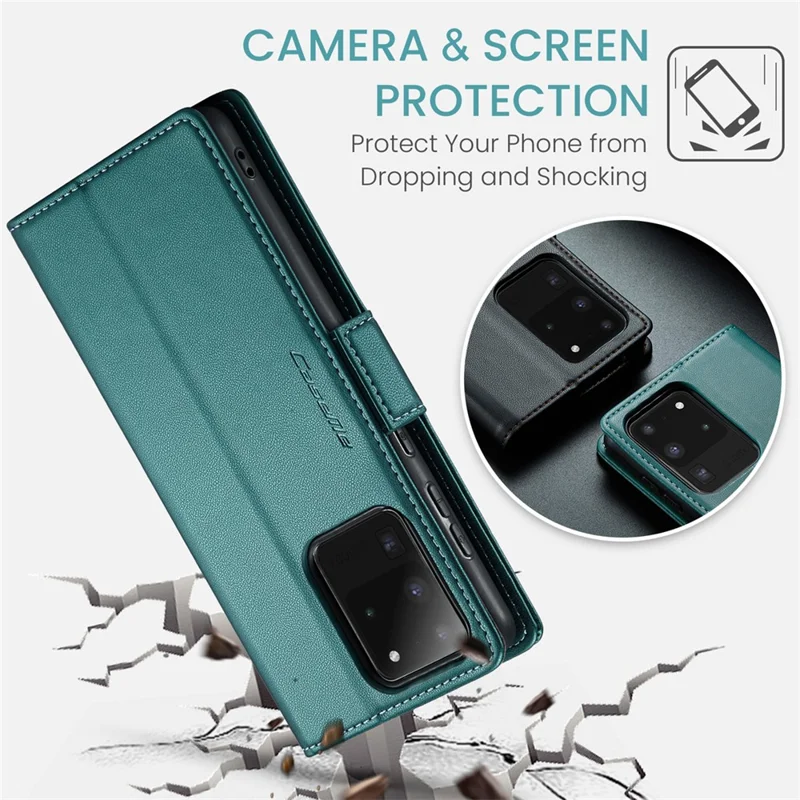 CASEME 023 Series For Samsung Galaxy S20 Ultra Case Wallet RFID Blocking Leather Phone Cover - Green