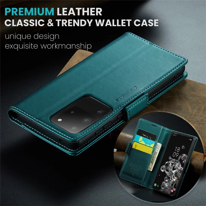 CASEME 023 Series For Samsung Galaxy S20 Ultra Case Wallet RFID Blocking Leather Phone Cover - Green