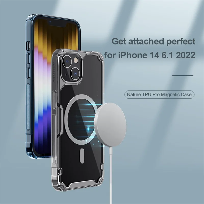 NILLKIN Nature Pro Series for iPhone 14 Plus Anti-drop Phone Case Mobile Phone Protective Back Cover Support Magnetic Wireless Charging - Blue