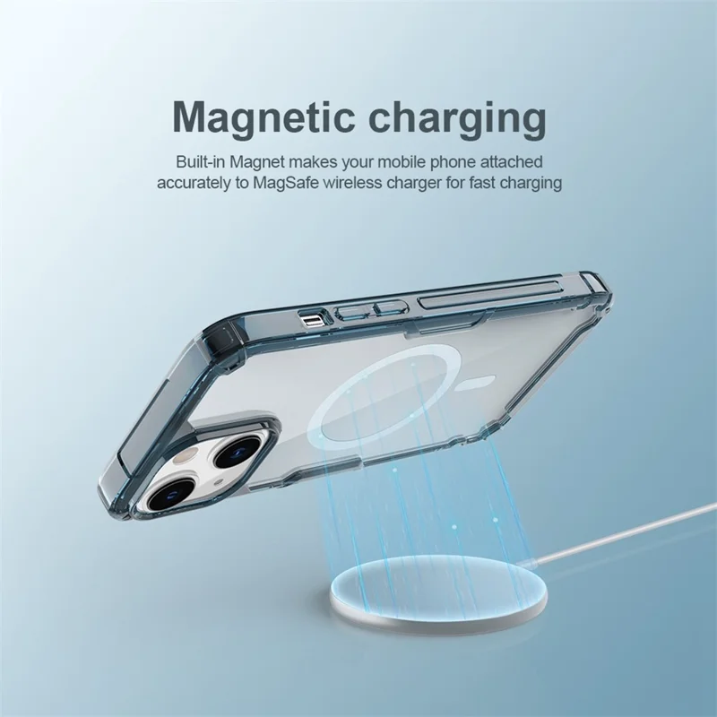 NILLKIN Nature Pro Series for iPhone 14 Plus Anti-drop Phone Case Mobile Phone Protective Back Cover Support Magnetic Wireless Charging - Blue