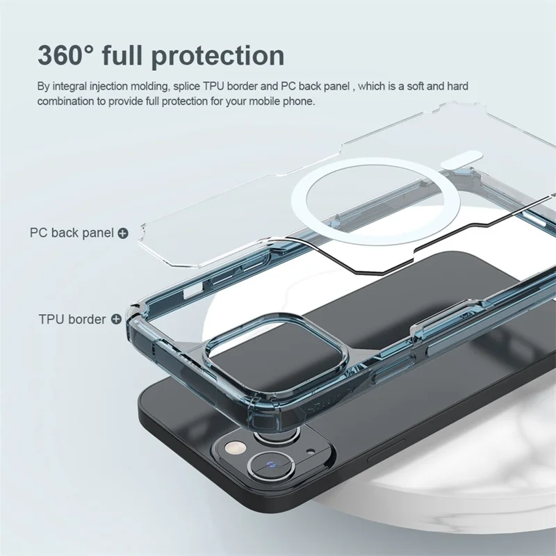 NILLKIN Nature Pro Series for iPhone 14 Plus Anti-drop Phone Case Mobile Phone Protective Back Cover Support Magnetic Wireless Charging - Blue