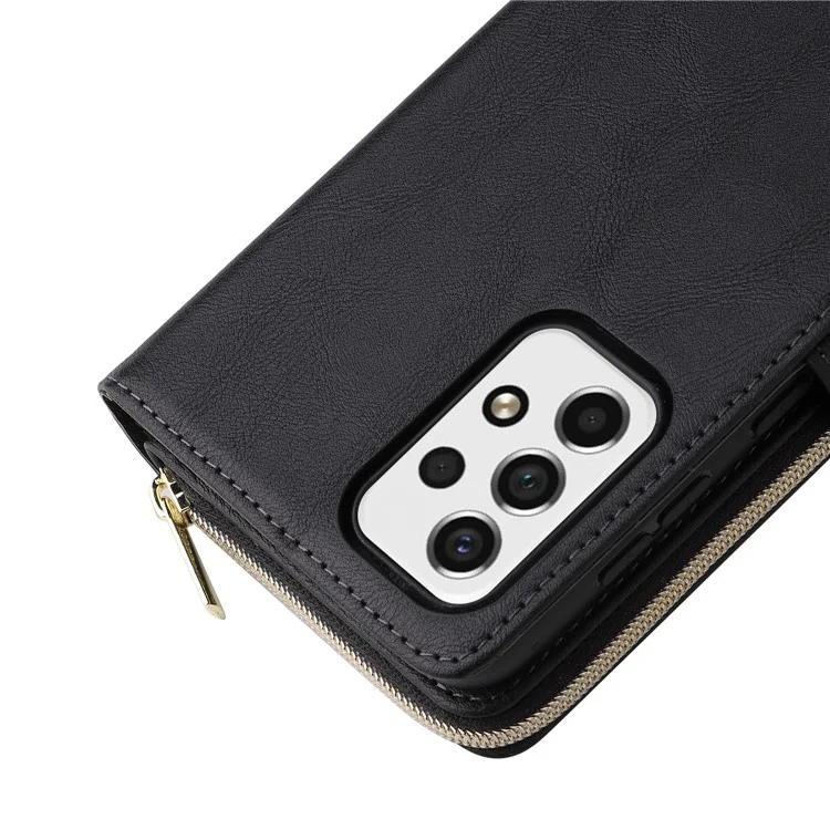 Per Samsung Galaxy A53 5G Case Card Slots Zipper Wallet Leather Phone Cover - Nero