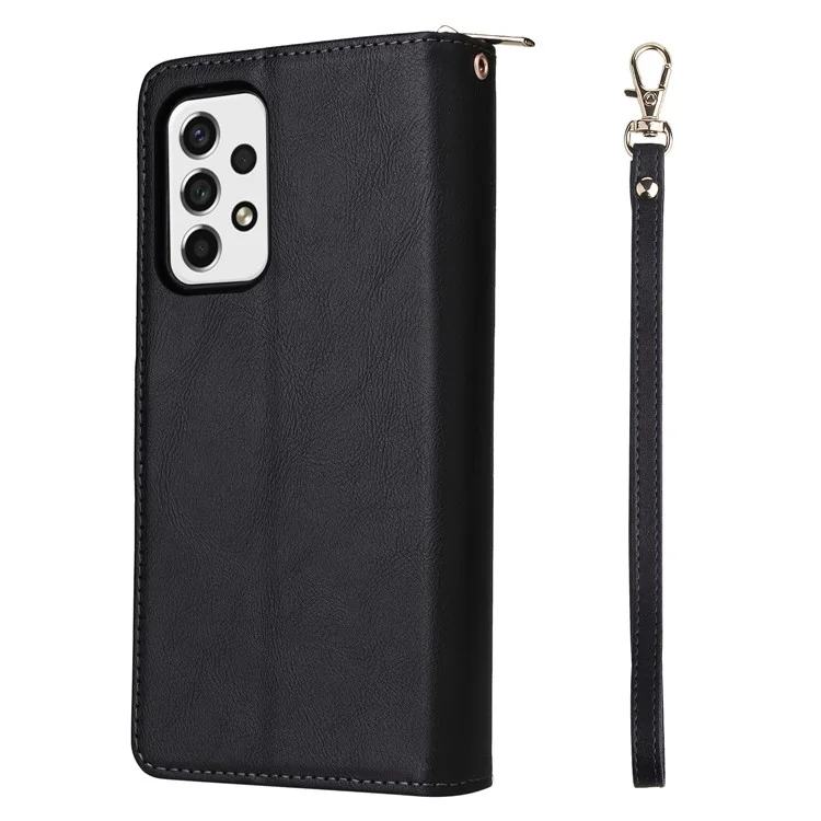 Per Samsung Galaxy A53 5G Case Card Slots Zipper Wallet Leather Phone Cover - Nero