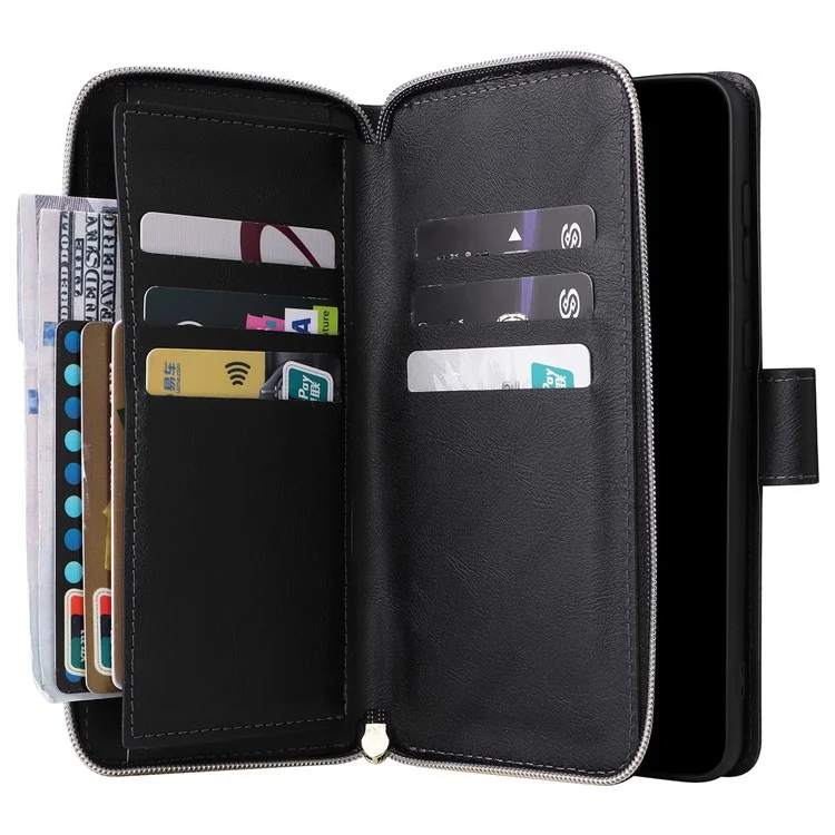Per Samsung Galaxy A53 5G Case Card Slots Zipper Wallet Leather Phone Cover - Nero