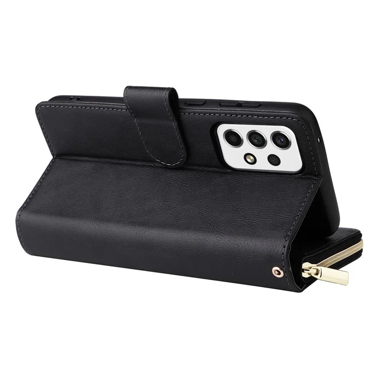 Per Samsung Galaxy A53 5G Case Card Slots Zipper Wallet Leather Phone Cover - Nero