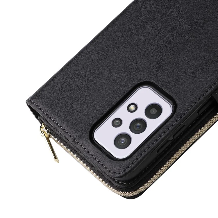Para Samsung Galaxy A33 5G Zipper Wallet Case Card Slots Leather Phone Cover - Preto