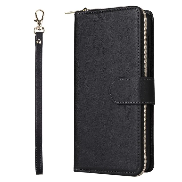 Para Samsung Galaxy A33 5G Zipper Wallet Case Card Slots Leather Phone Cover - Preto