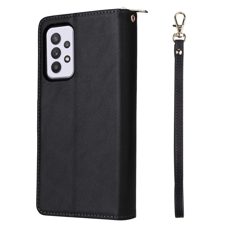Para Samsung Galaxy A33 5G Zipper Wallet Case Card Slots Leather Phone Cover - Preto
