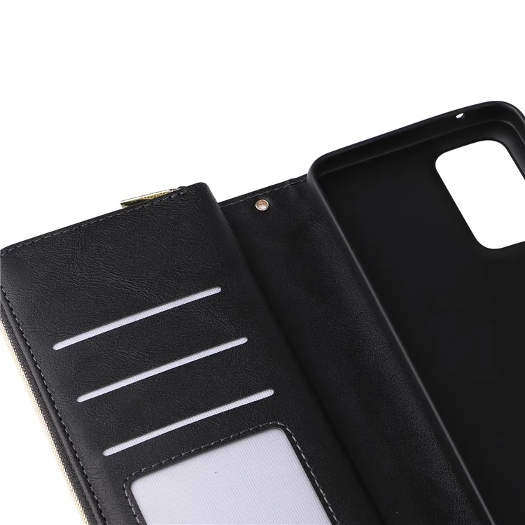 Para Samsung Galaxy A33 5G Zipper Wallet Case Card Slots Leather Phone Cover - Preto
