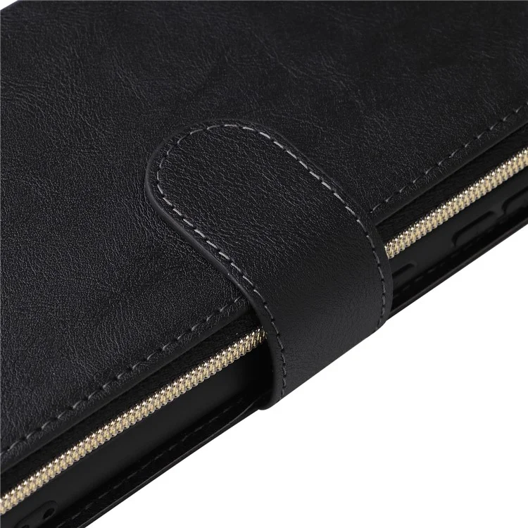 Para Samsung Galaxy A33 5G Zipper Wallet Case Card Slots Leather Phone Cover - Preto