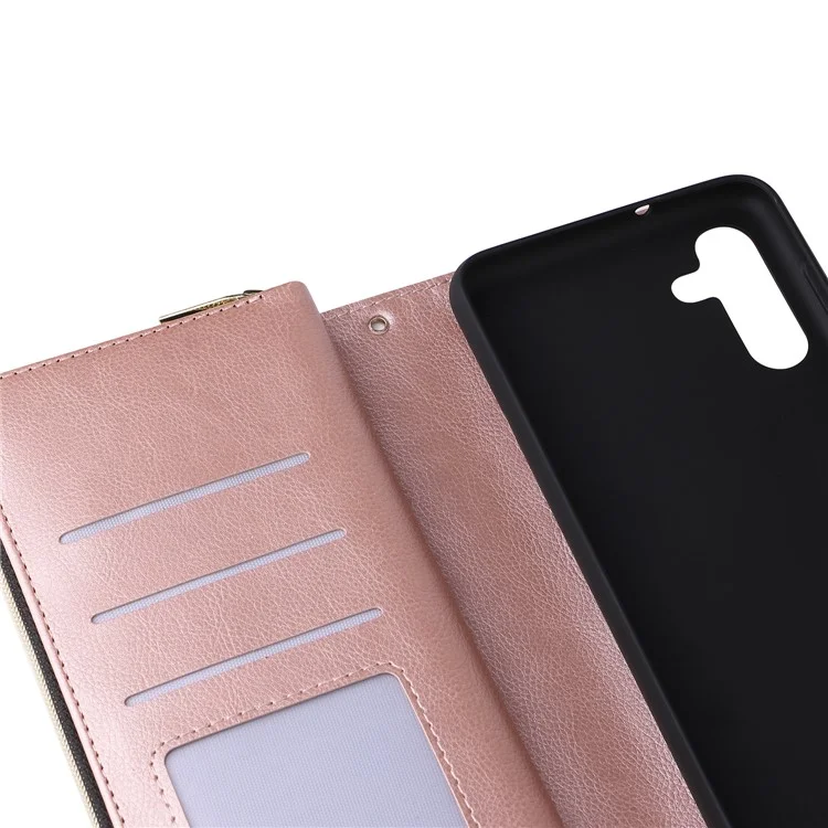 Для Samsung Galaxy A14 5G Чехол 9 слотов для карт Кожаный чехол на молнии - Розовое золото