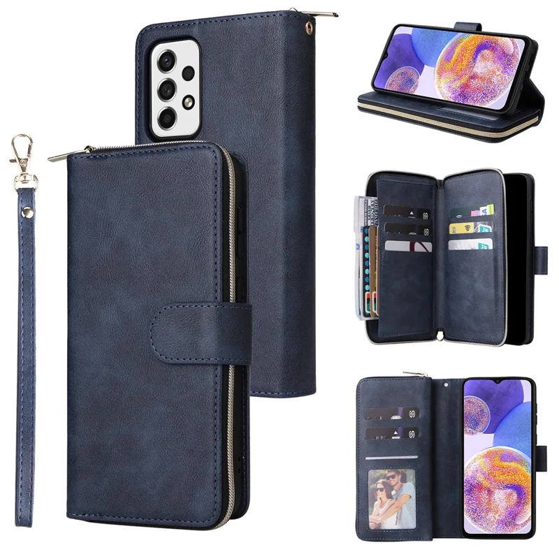 For Samsung Galaxy A23 4G / M23 5G / A23 5G (Global Version) Case Card Slots Leather Phone Cover - Blue