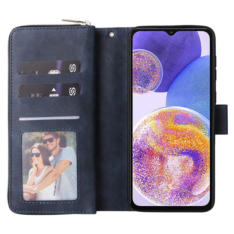 For Samsung Galaxy A23 4G / M23 5G / A23 5G (Global Version) Case Card Slots Leather Phone Cover - Blue