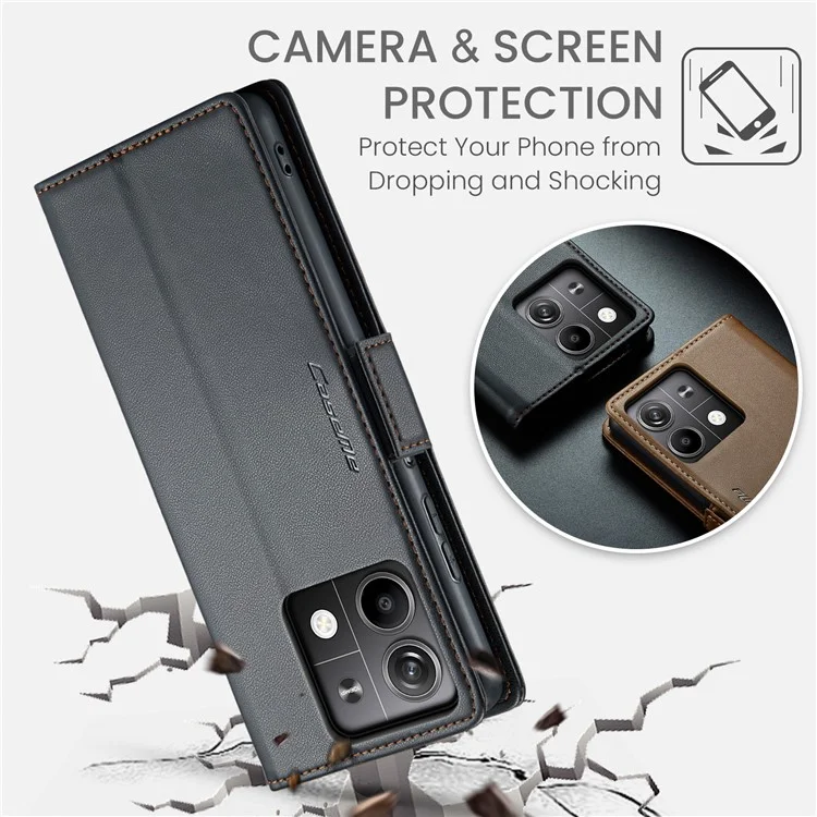 CASEME 023 Series para Xiaomi Redmi Note 13 5G Capa de Couro Folio Capa de Telefone RFID Blocking - Preto