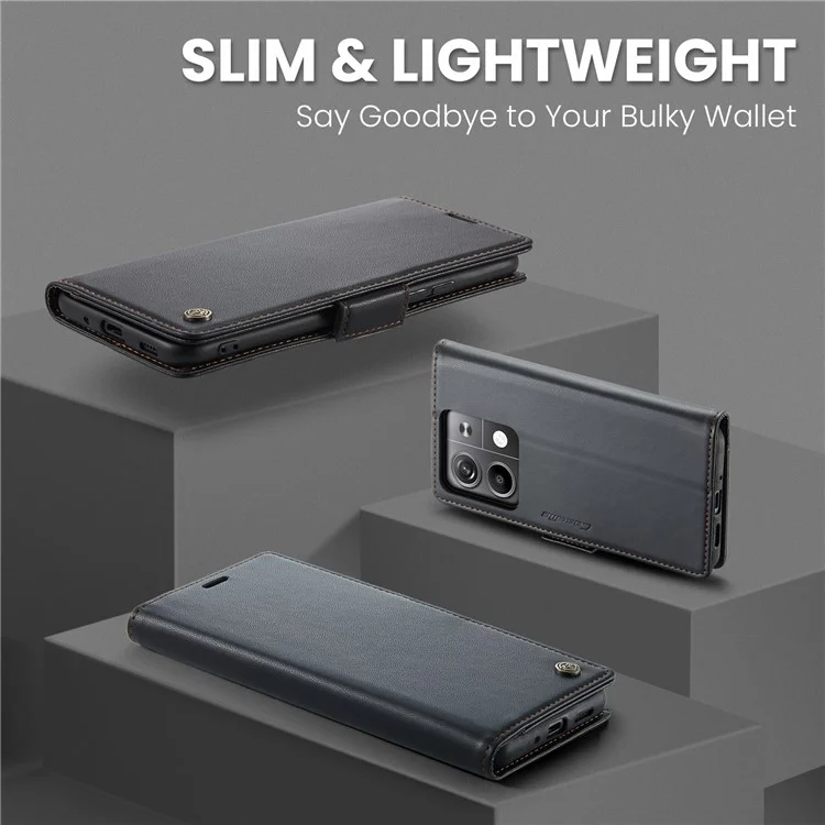 CASEME 023 Series para Xiaomi Redmi Note 13 5G Capa de Couro Folio Capa de Telefone RFID Blocking - Preto
