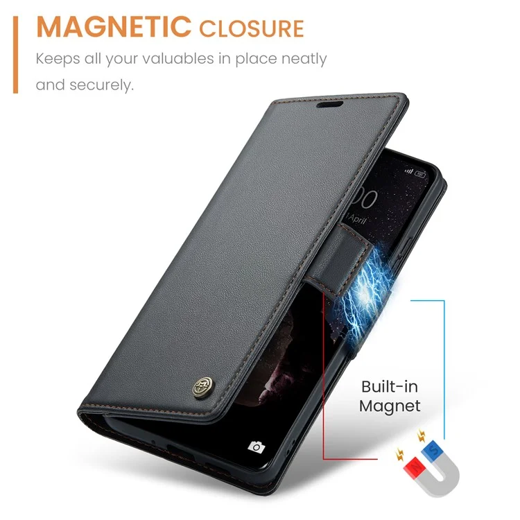 CASEME 023 Series para Xiaomi Redmi Note 13 5G Capa de Couro Folio Capa de Telefone RFID Blocking - Preto