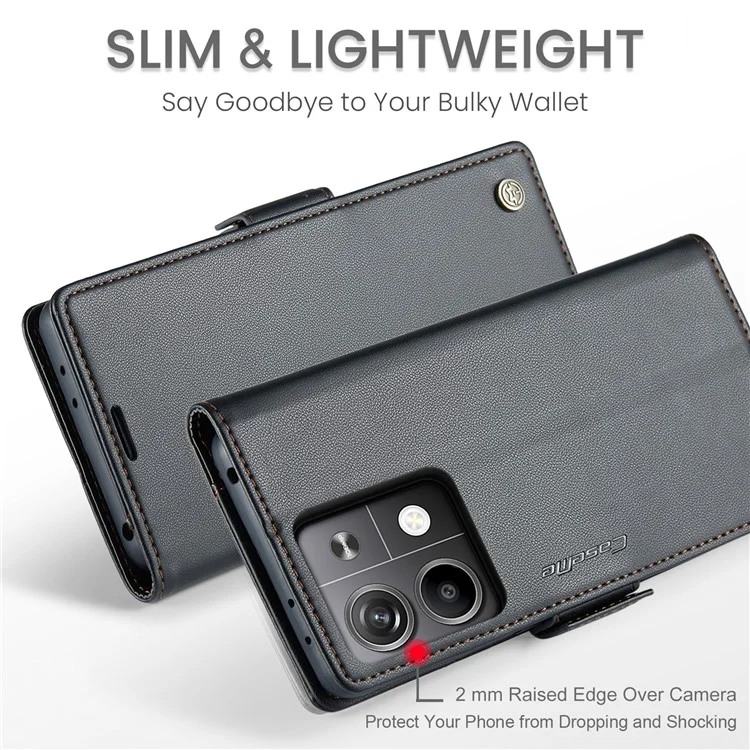 CASEME 023 Series para Xiaomi Redmi Note 13 5G Capa de Couro Folio Capa de Telefone RFID Blocking - Preto