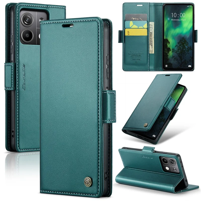 CASEME 023 Series For Xiaomi Redmi Note 13 5G Case Leather Folio Phone Cover RFID Blocking - Green