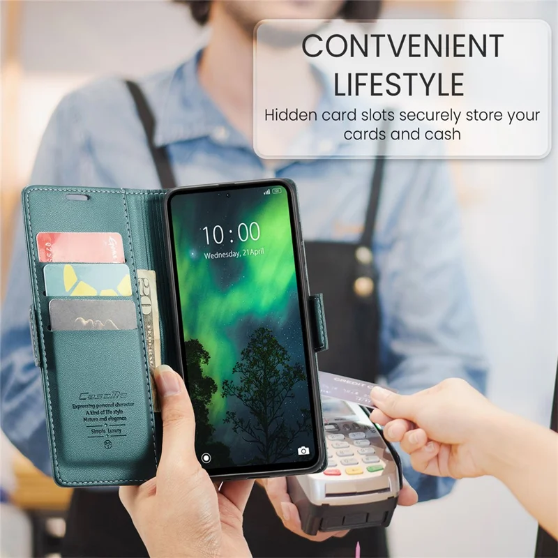 CASEME 023 Series For Xiaomi Redmi Note 13 5G Case Leather Folio Phone Cover RFID Blocking - Green